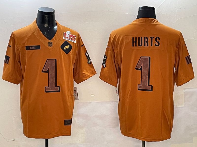 Men Philadelphia Eagles #1 Hurts Yellow Nike 2025 Salute to Service Limited NFL Jersey style 2